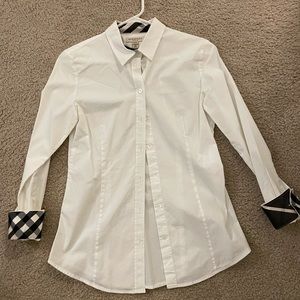 Burberry White Women Nova Check Trim Button Shirt Size 6